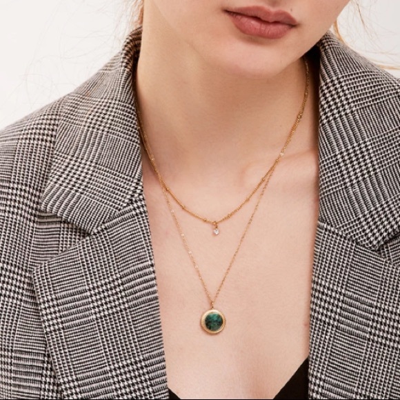 🟢Gold plated round stone pendant necklace - Picture 7 of 8